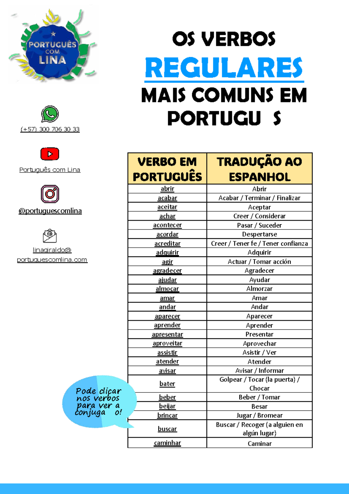 Lista de Verbos Regulares e Irregulares em Português - Curso de Língua ...