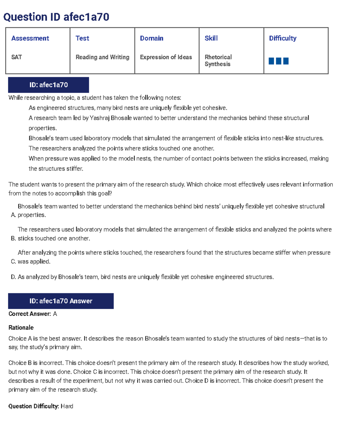 SAT Suite Practice Questions - Reading & Writing Assessment - Studocu