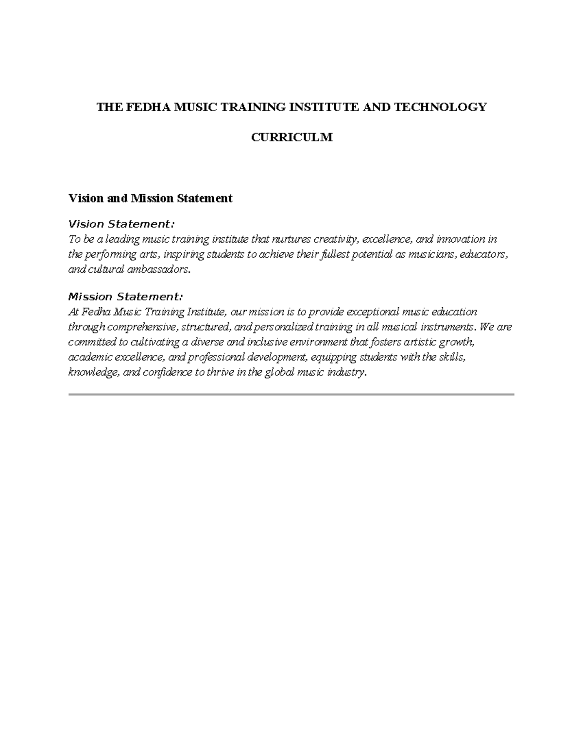 THE Fedha Music Training Institute AND Technology'' - THE FEDHA MUSIC ...