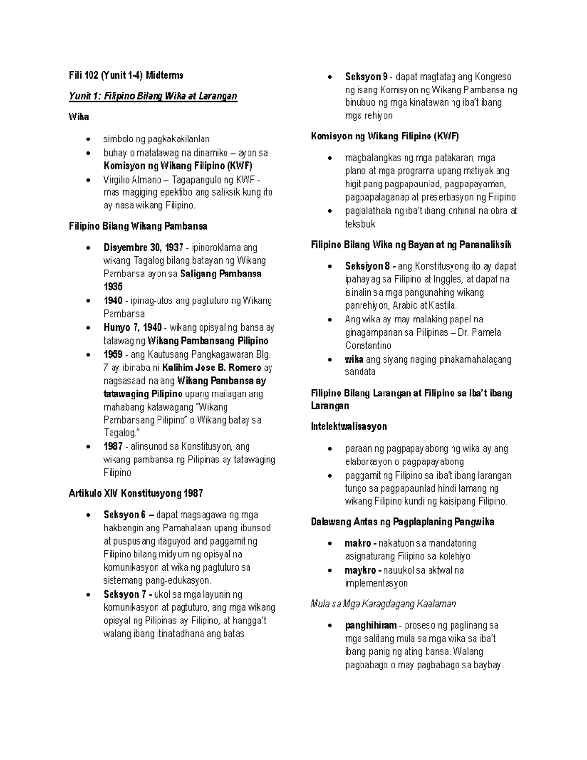 FILI 102 - Final Exam Notes: Filipino Language and Its Development ...