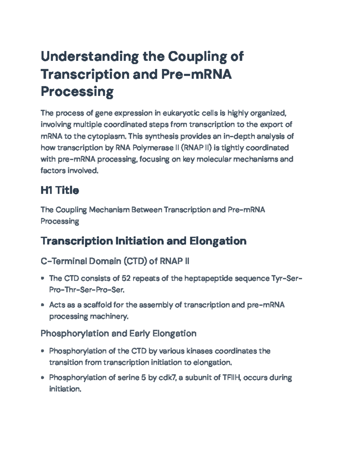 BIO 301 Lecture Notes: Coupling of Transcription & Pre-mRNA Processing ...