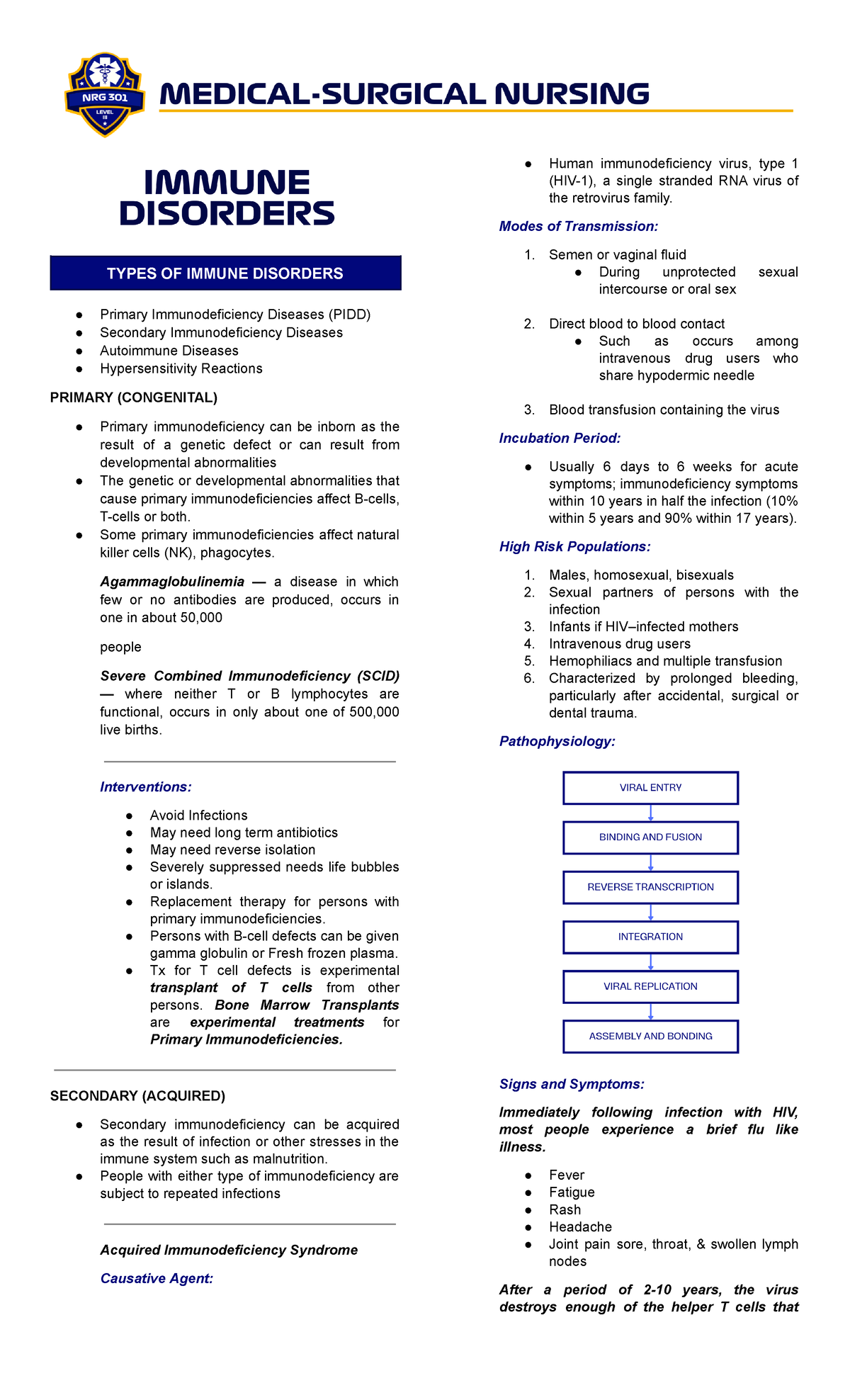 MED-SURG - Immune Disorders Overview and Key Interventions - Studocu