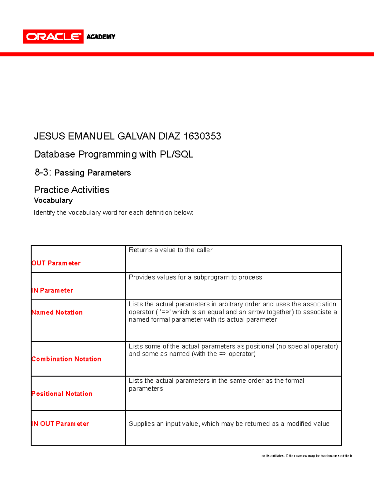 PLSQL 8-3 Practice: Handling Parameters in Procedures - Studocu