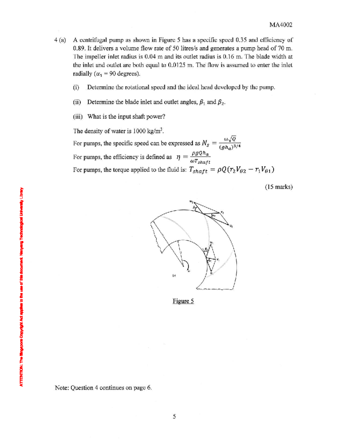 MA4002 Final Exam: Centrifugal Pump Analysis and Calculations - Studocu