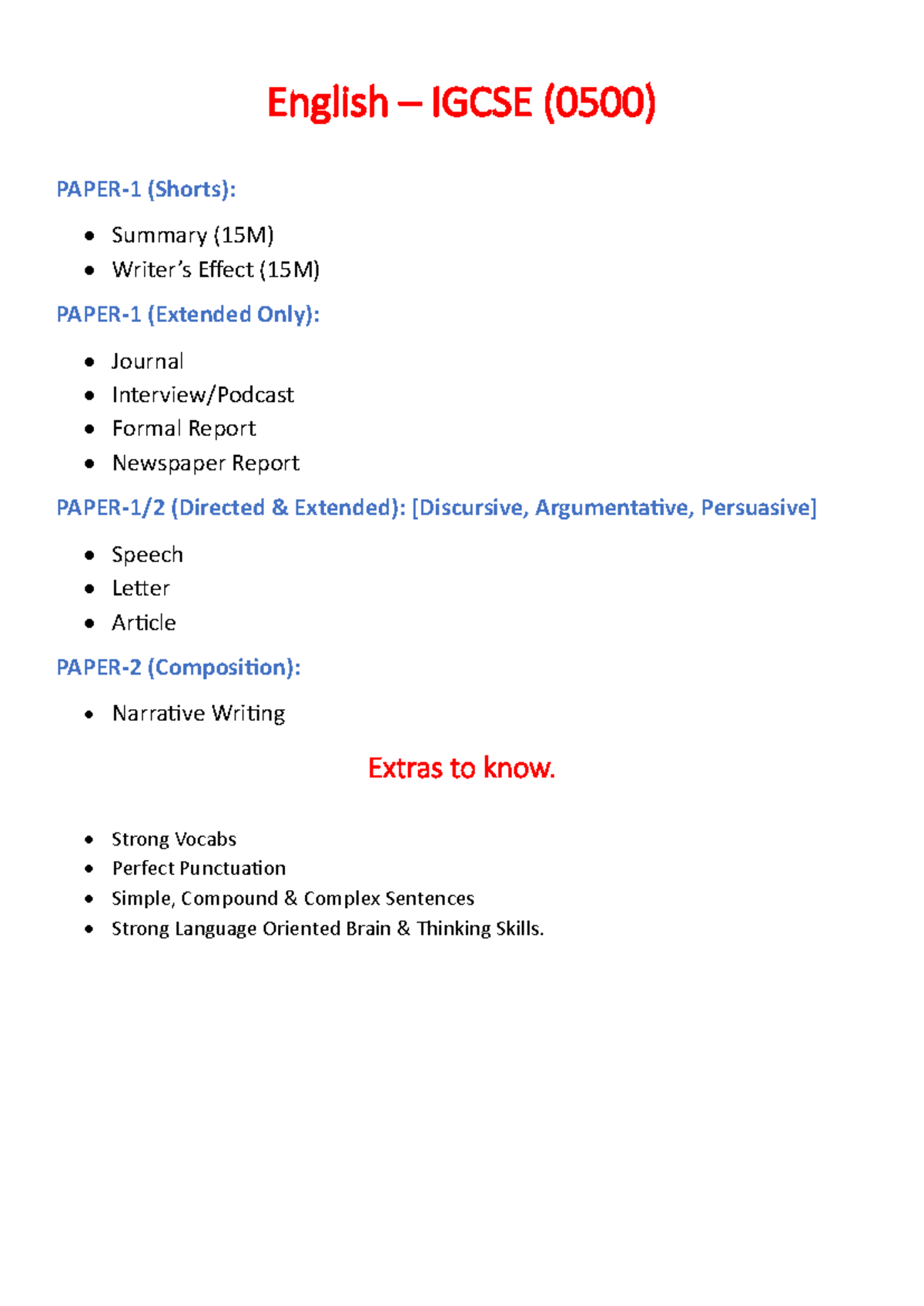 0500 English - Comprehensive Study Notes for IGCSE Preparation - Studocu