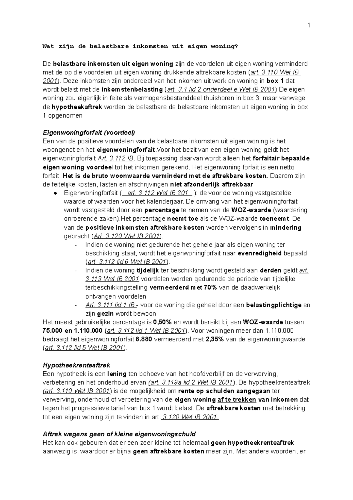 Belastbare Inkomsten Eigen Woning en Hypotheekrenteaftrek (FR ...