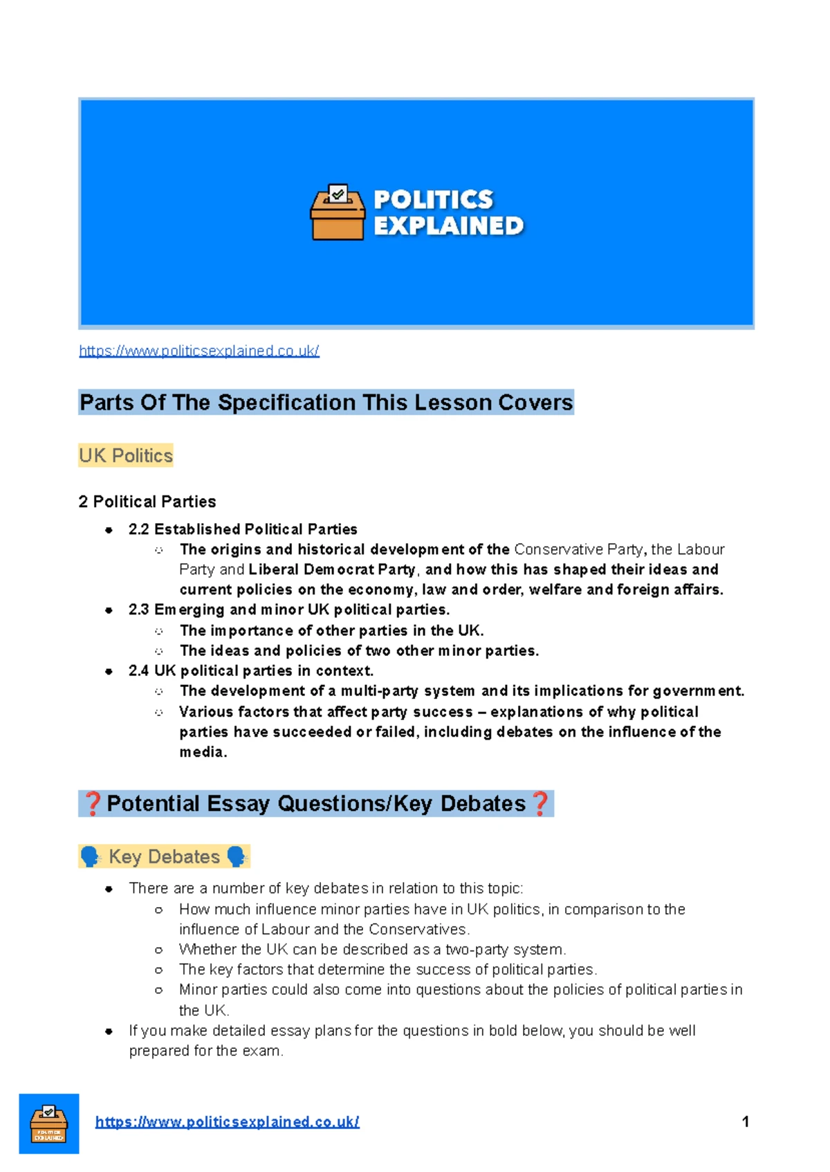 A-Level Politics Evidence Bank: Key Concepts & Updates for 2024 - Studocu