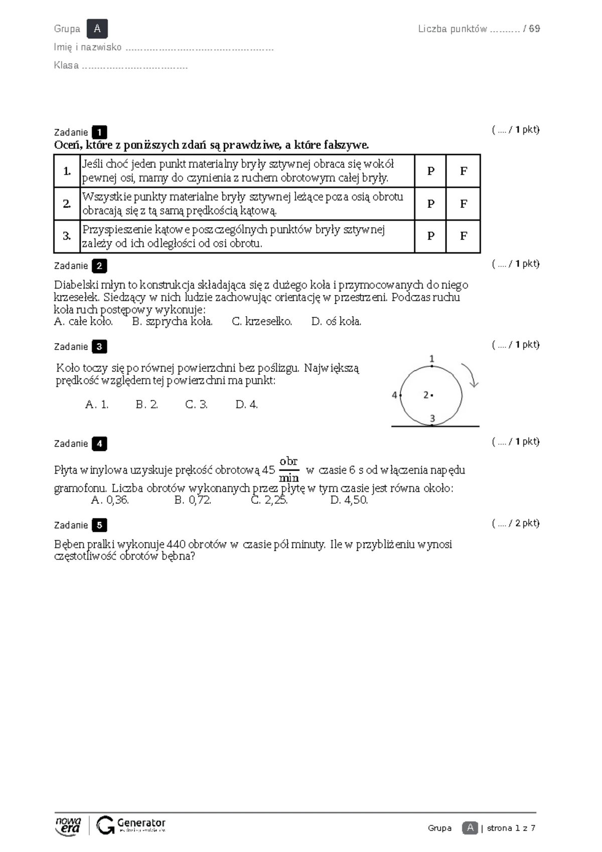 Sprawdzian Wektory 1 Liceum Fizyka www.studocu.com