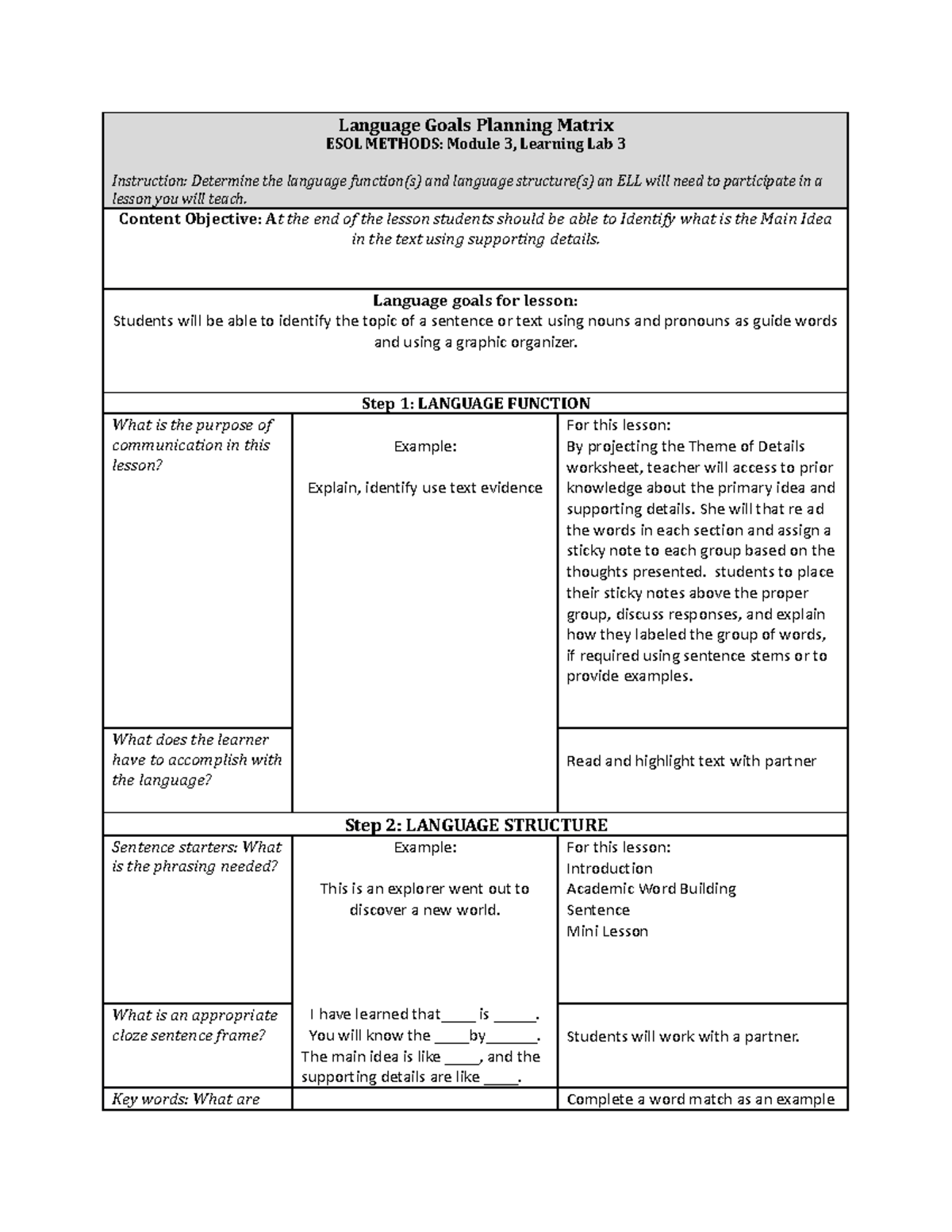 Learning Lab 3 - Content Objective: At the end of the lesson students ...