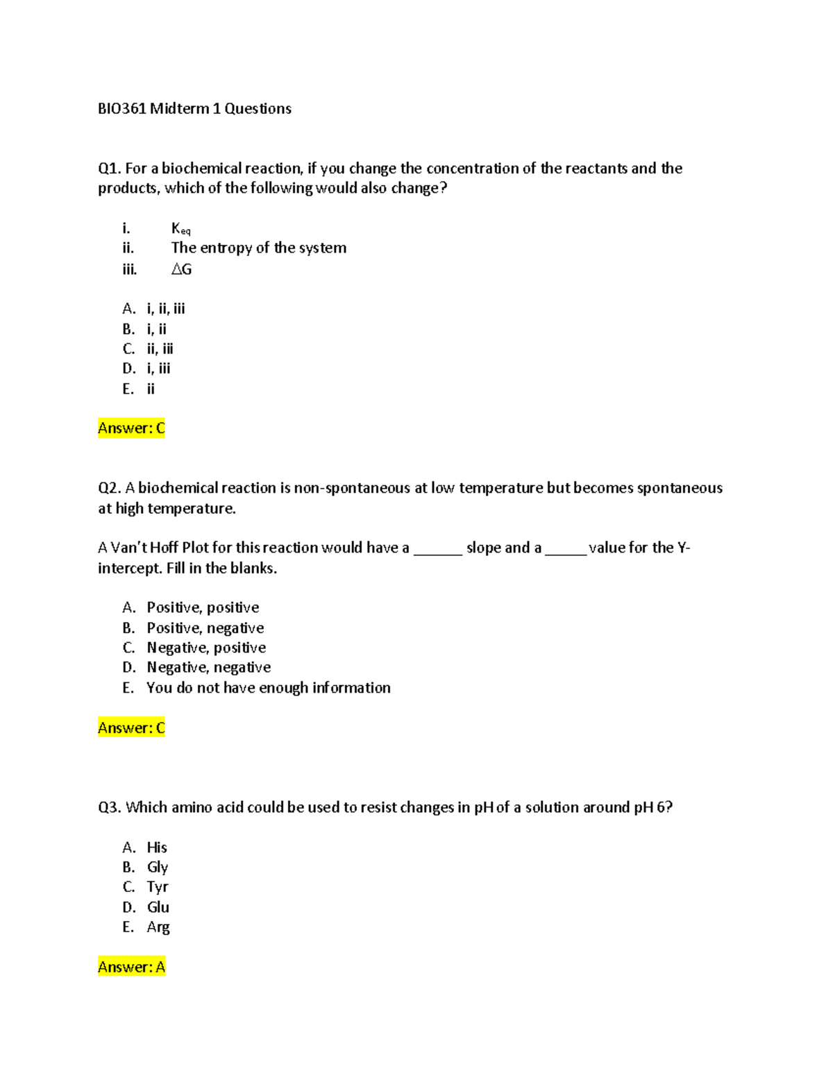 BIO361 Fall 2020 Midterm 1 Practice Questions & Answer Key - Studocu