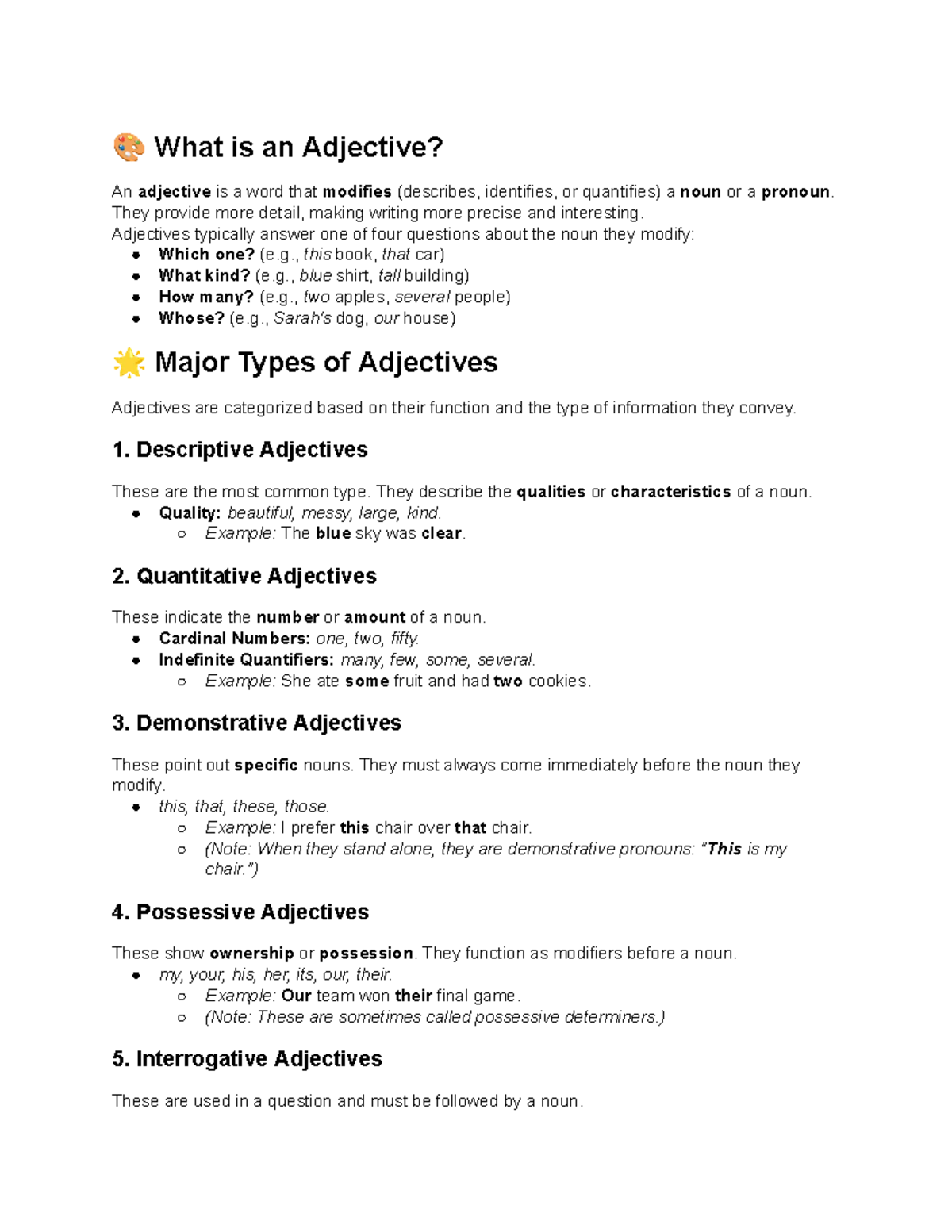 Adjectives and Their Types: A Comprehensive Overview - Studocu