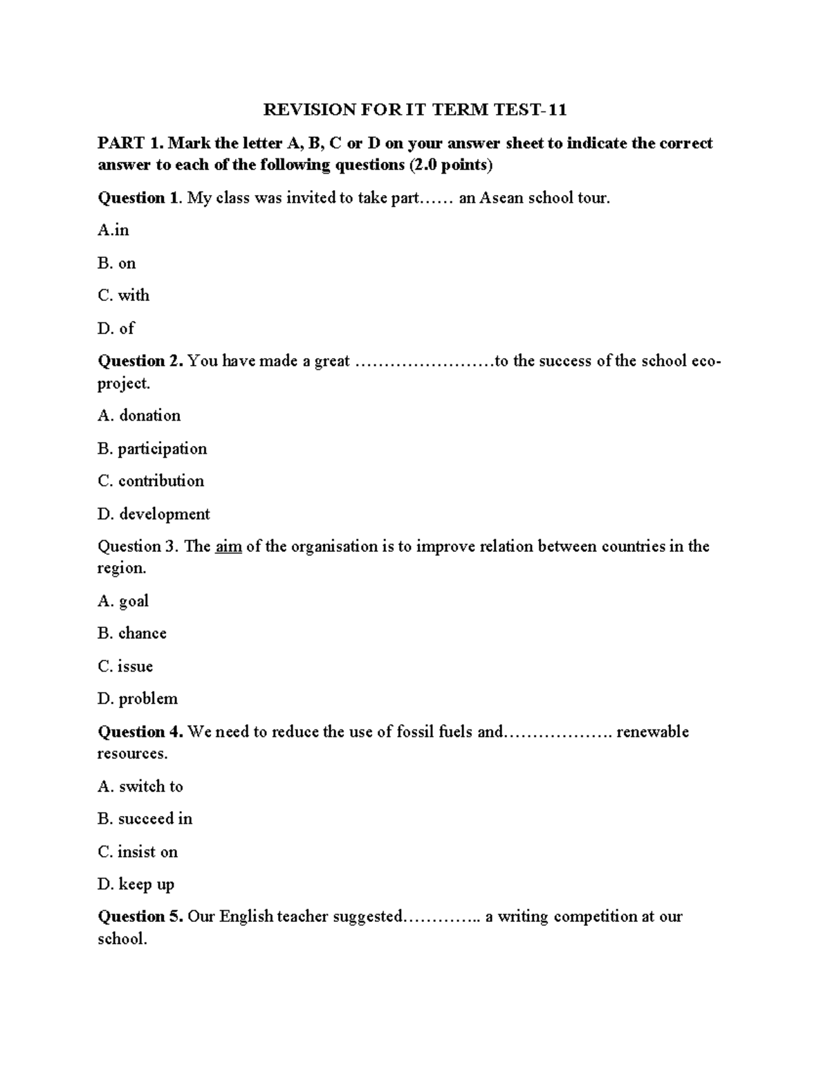 Revision for IT Term Test: Practice Questions and Answers - Studocu