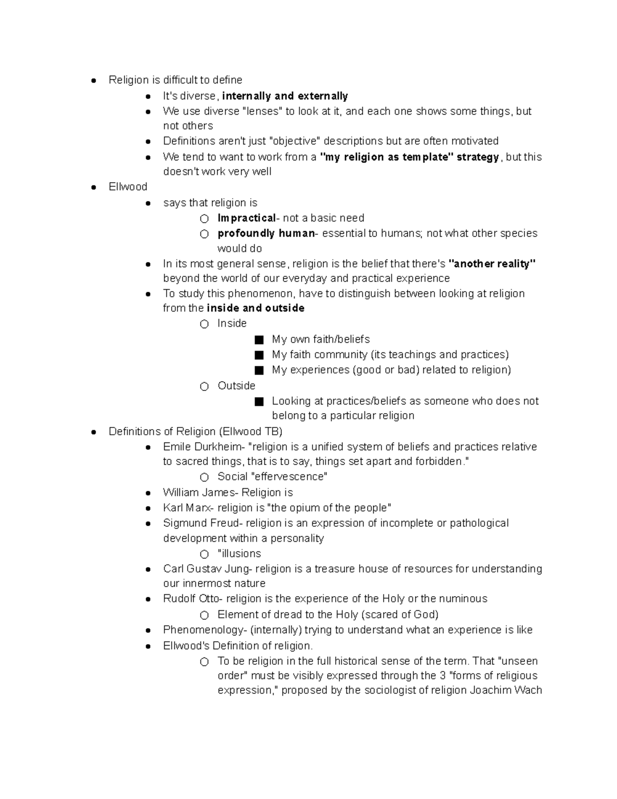 RELG 200: Ellwood Ch. 1 - Defining Religion and Its Diverse ...