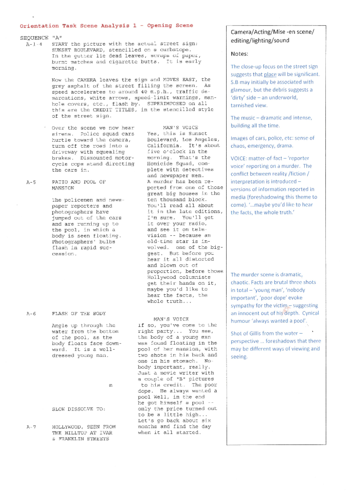 Opening scene analysis - Orientation Task Scene Analysis 1 Opening ...