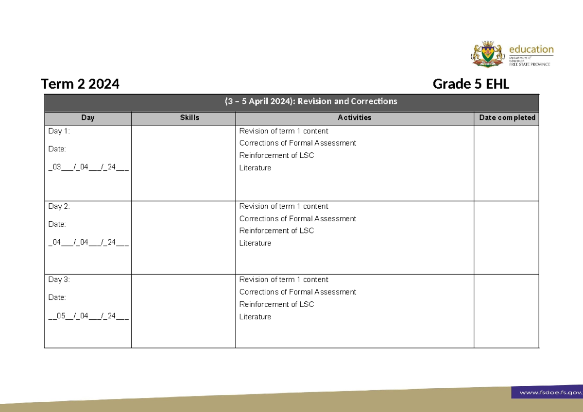 Grade 5 EHL 2024 Term 2 2024 ATP Tracker and Reflections - Studocu