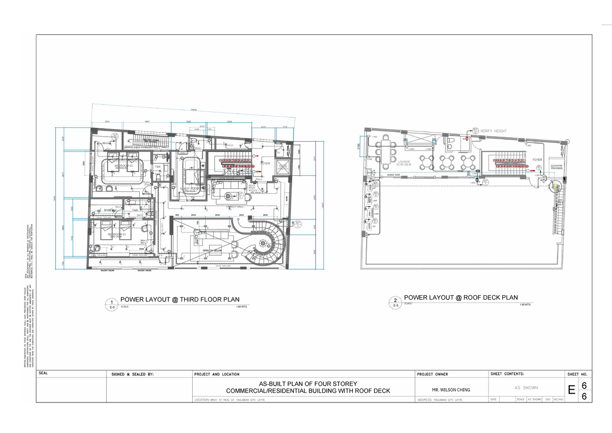 E6 - text - POWER LAYOUT @ THIRD FLOOR PLAN SCALE: 1:80 MTS. POWER ...