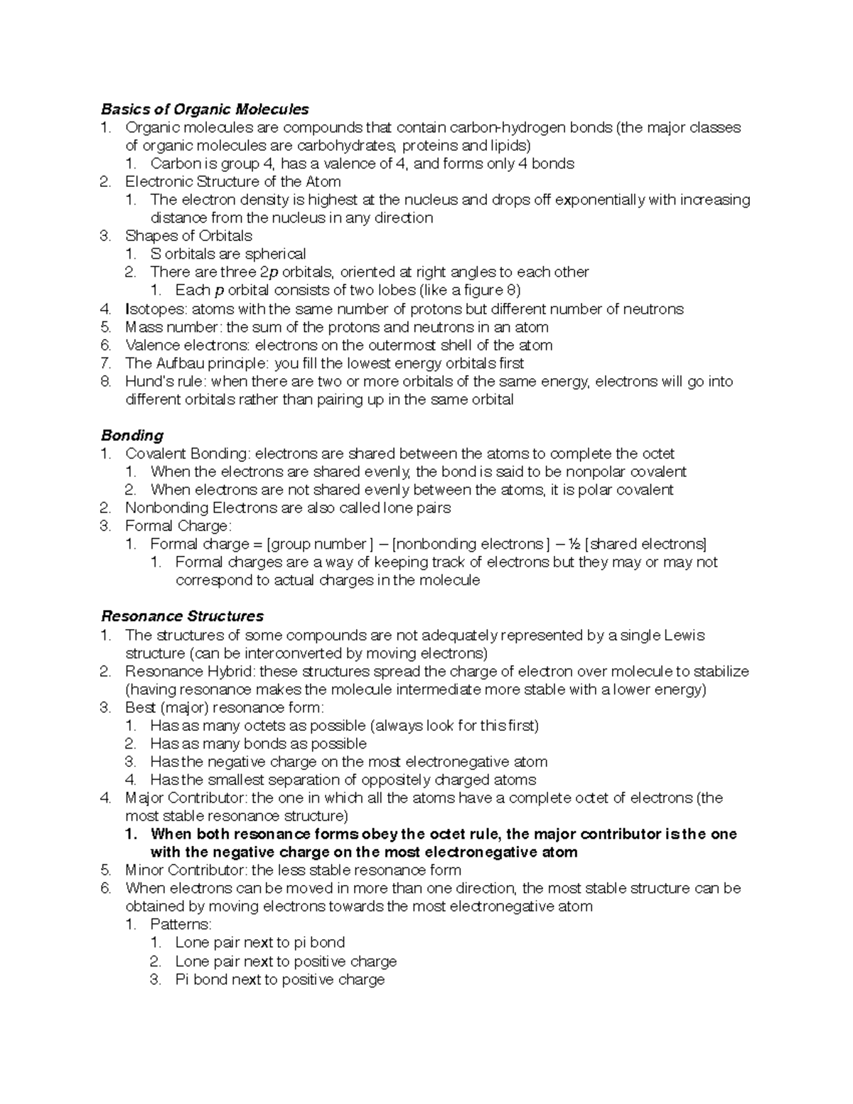 Organic Chemistry 1 Study Guide: Key Concepts and Notes - Studocu