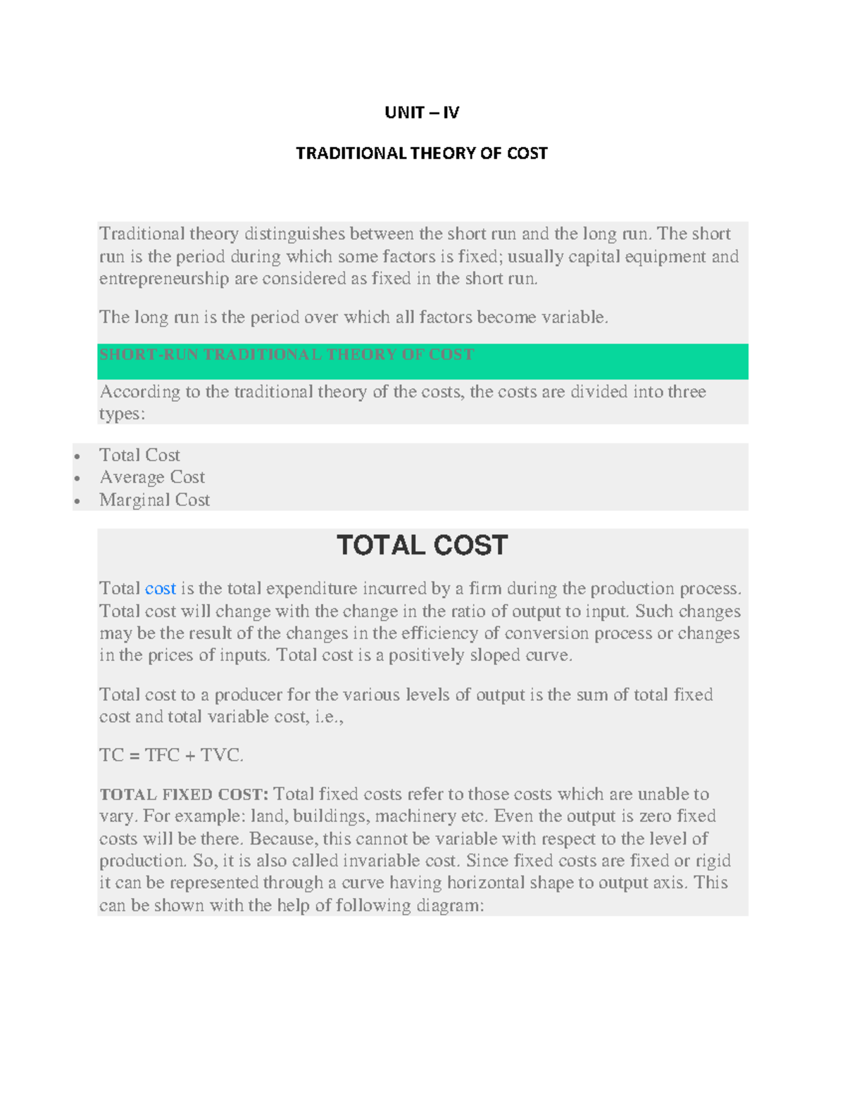 Cost Notes: Traditional and Modern Theories of Cost Analysis - Studocu
