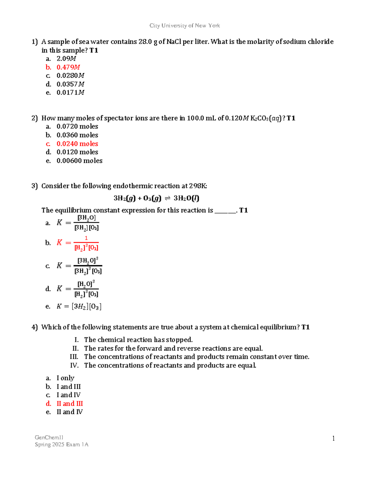 GenChemII Spring 2025 Exam 1A Key - Chem 104 Solutions and Answers ...