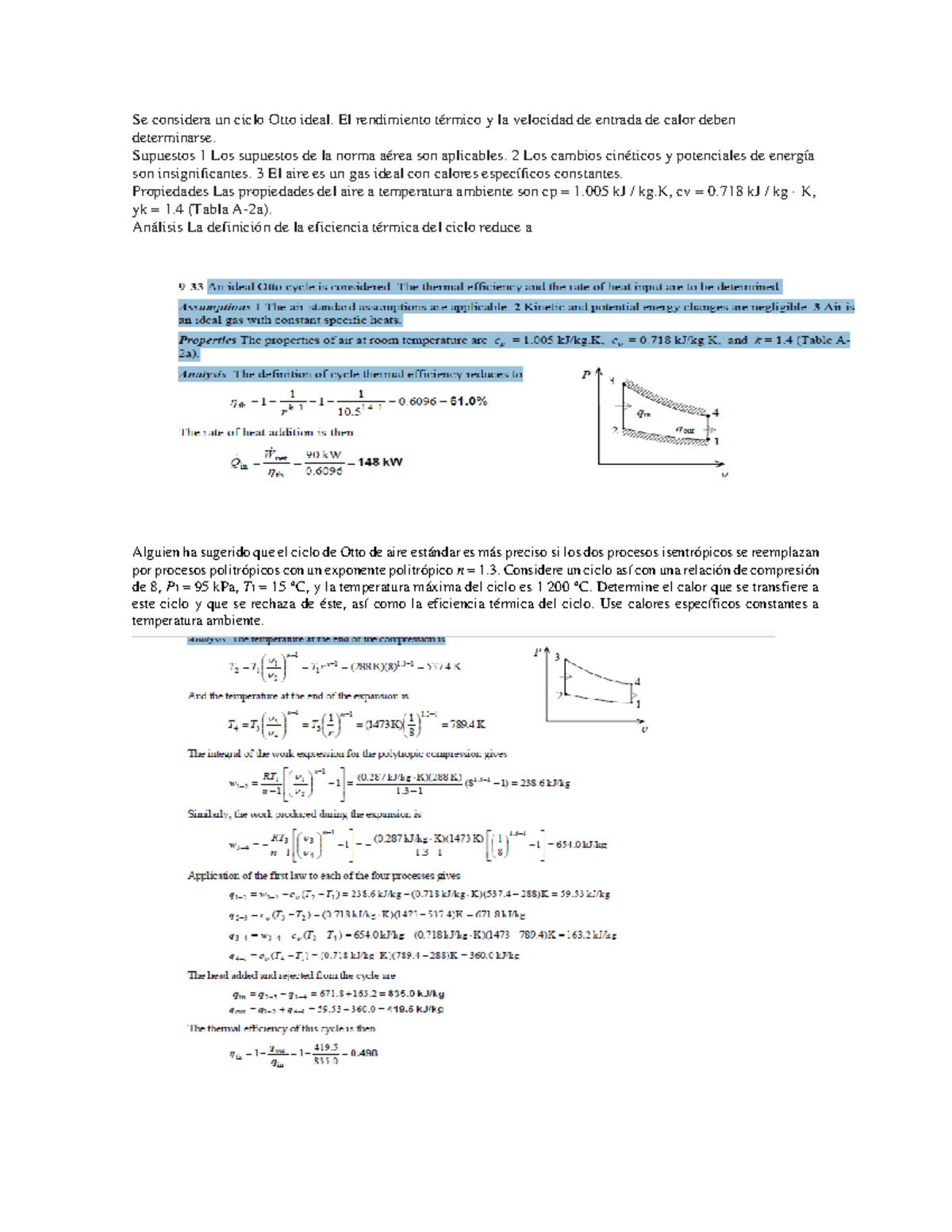 Ciclo Otto y Diesel Ideal: Análisis Térmico y Potencia Producida - Document Preview