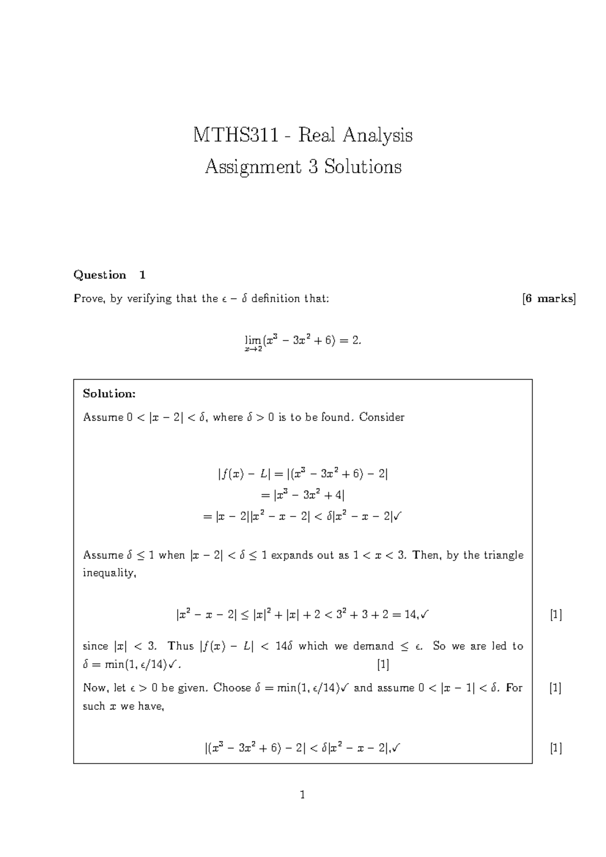 MTHS311 Real Analysis Assignment 3 Detailed Solutions - Studocu