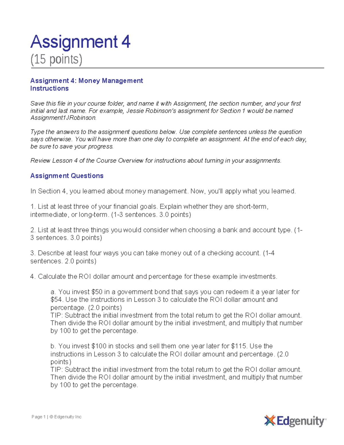 Assignment 4: Money Management - EL5732 - Studocu