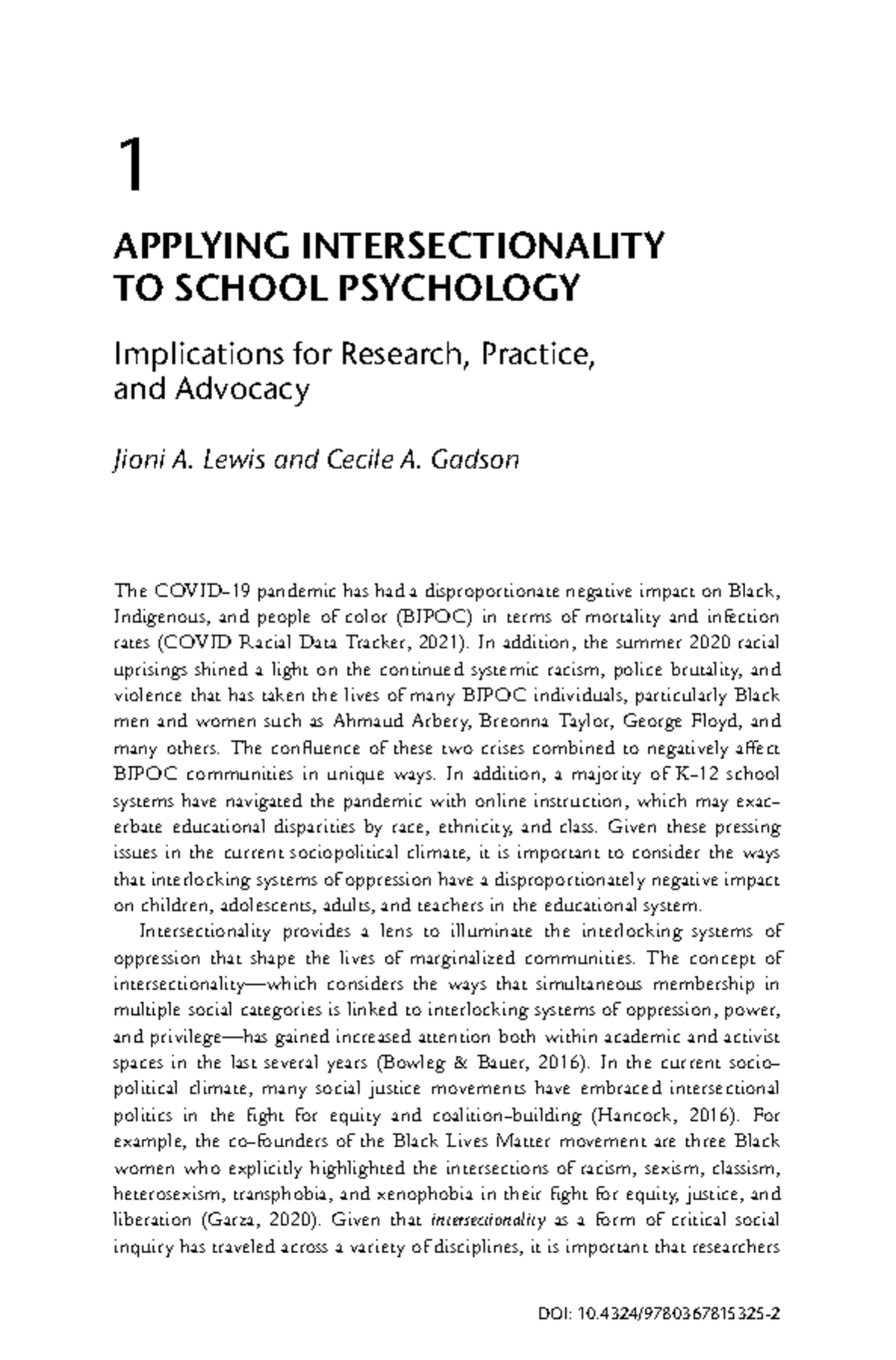 Applying Intersectionality in School Psychology: Research & Advocacy ...