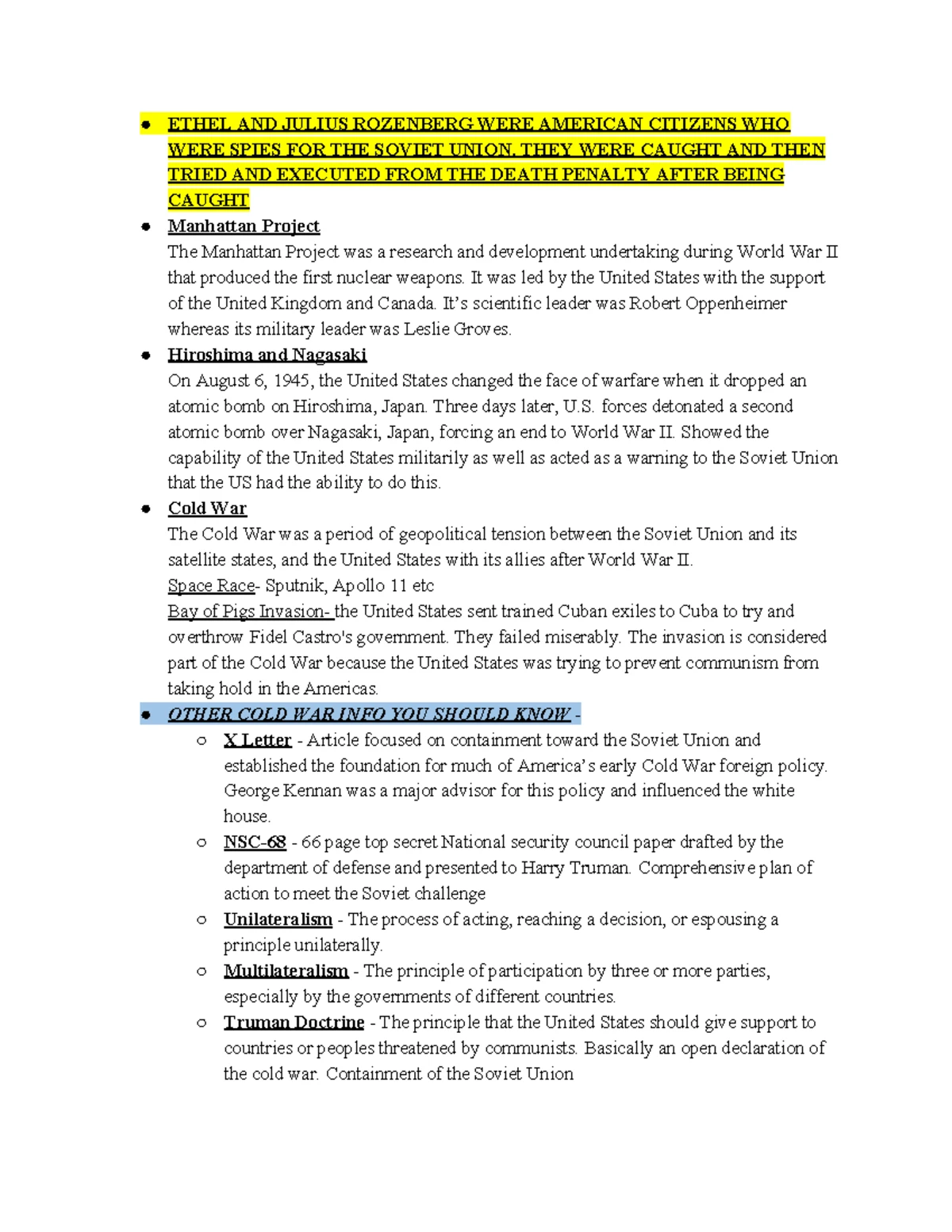 Honors U.S. History Final Exam Study Guide: Key Topics & Terms Overview ...