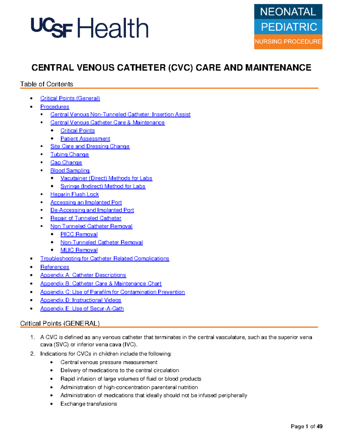 CVC Care & Maintenance: Essential Guidelines and Procedures - Studocu