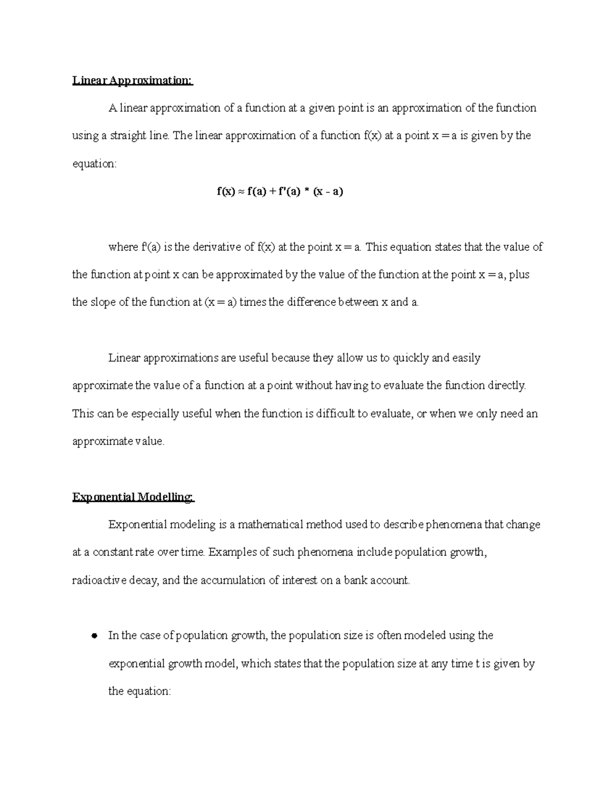 Calculus 1 Final Exam Notes: Linear Approximation & Exponential ...
