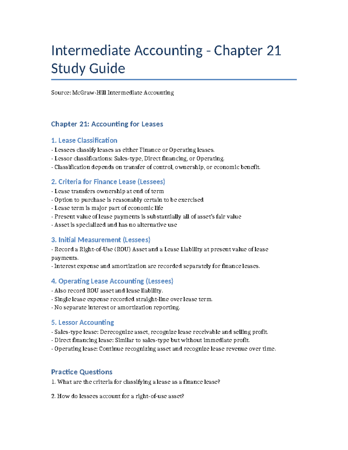Intermediate Accounting Chapter 21 Study Guide - Intermediate ...