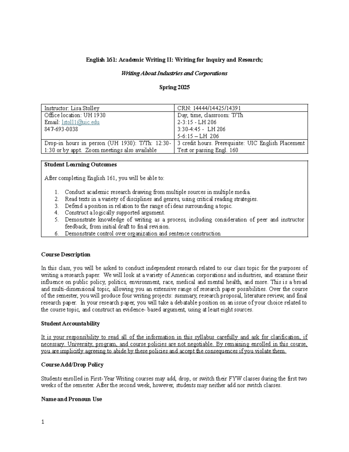 English 161: Syllabus for Academic Writing II - Spring 2025 - Studocu