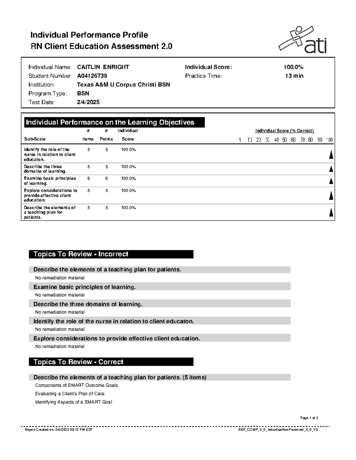 Individual Performance Profile RN Client Education Assessment (BSN ...