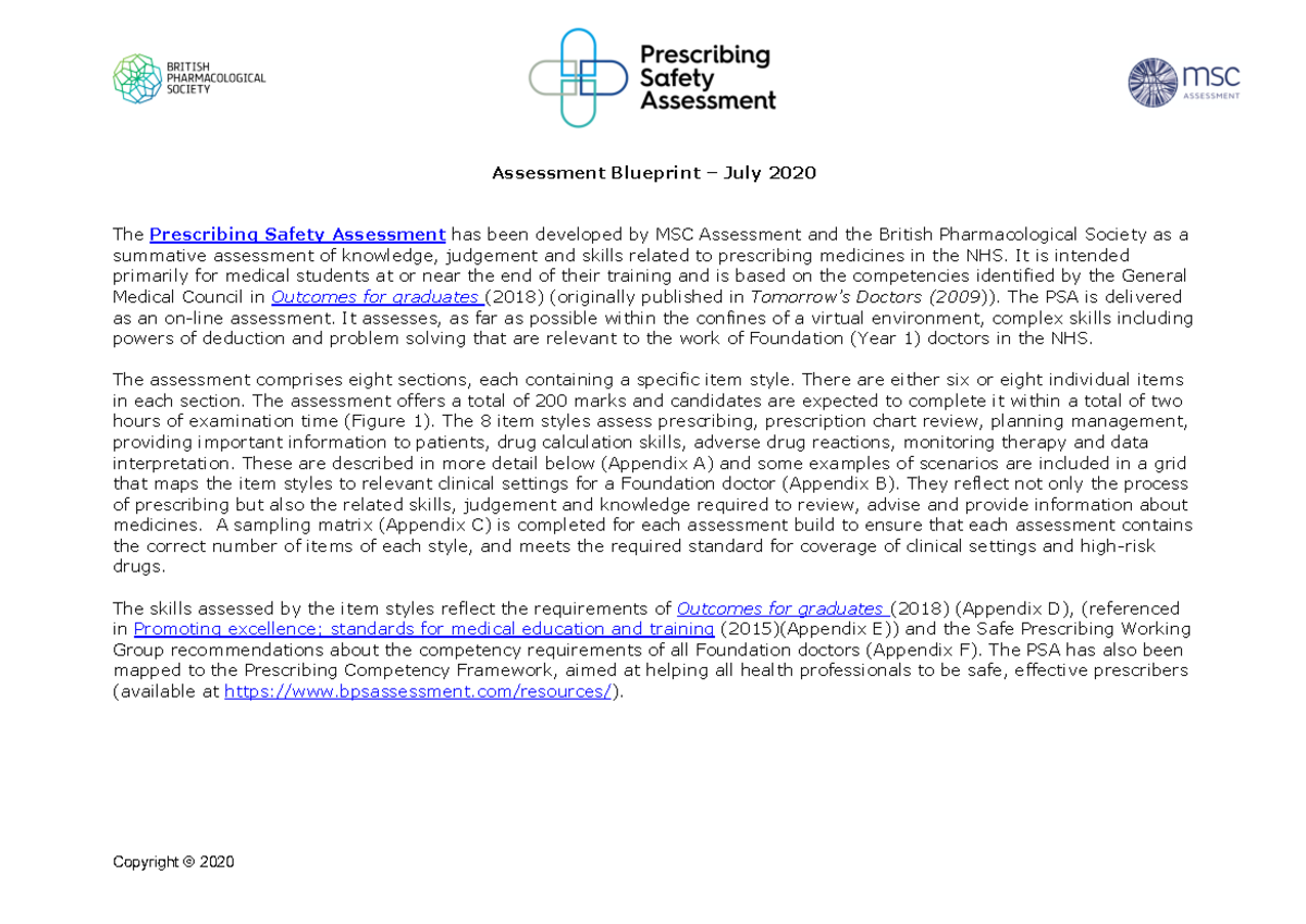 PSA-Blueprint: Preparing for the Prescribing Safety Assessment - Studocu