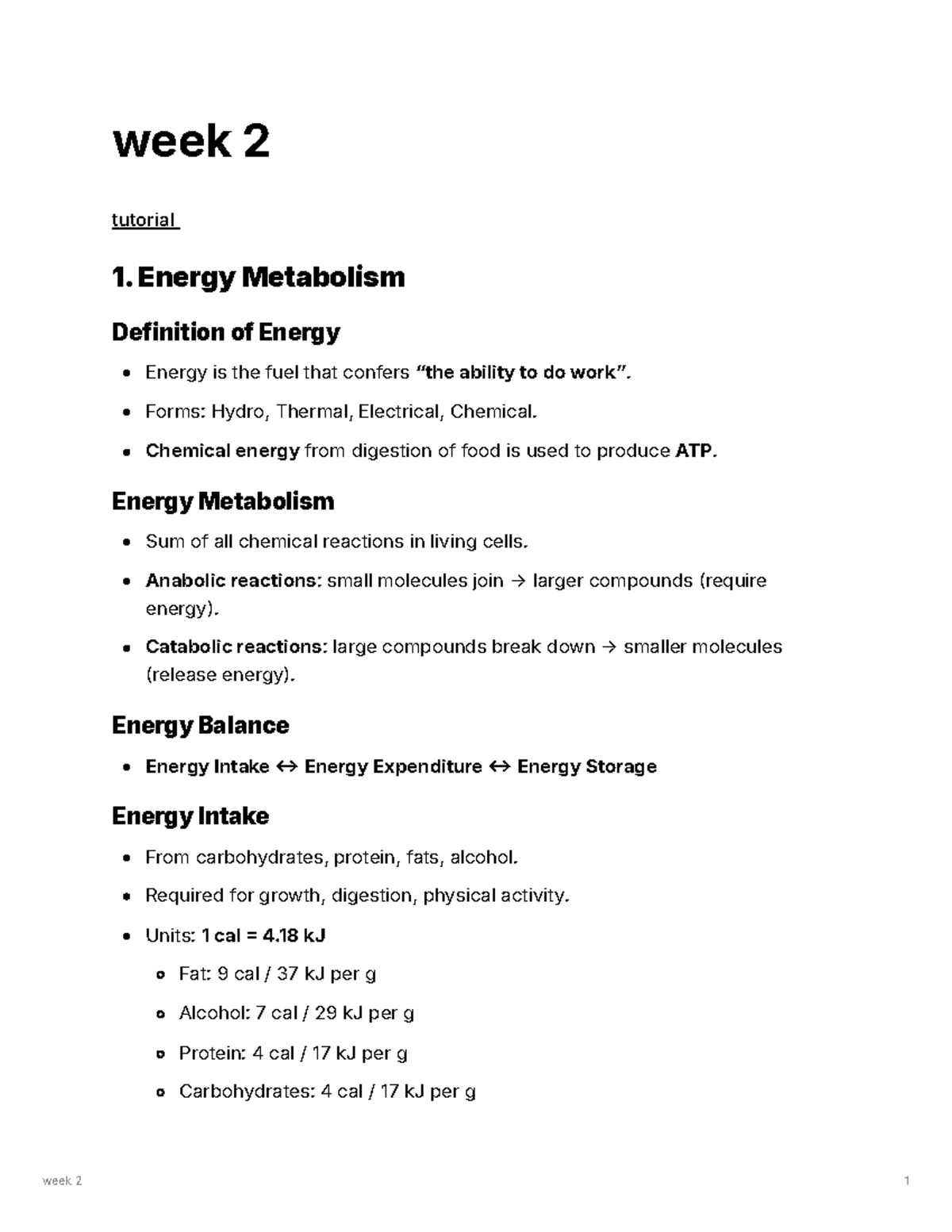 Edgu1003 Week 2 Tutorial: Energy Metabolism Overview and Key Concepts ...
