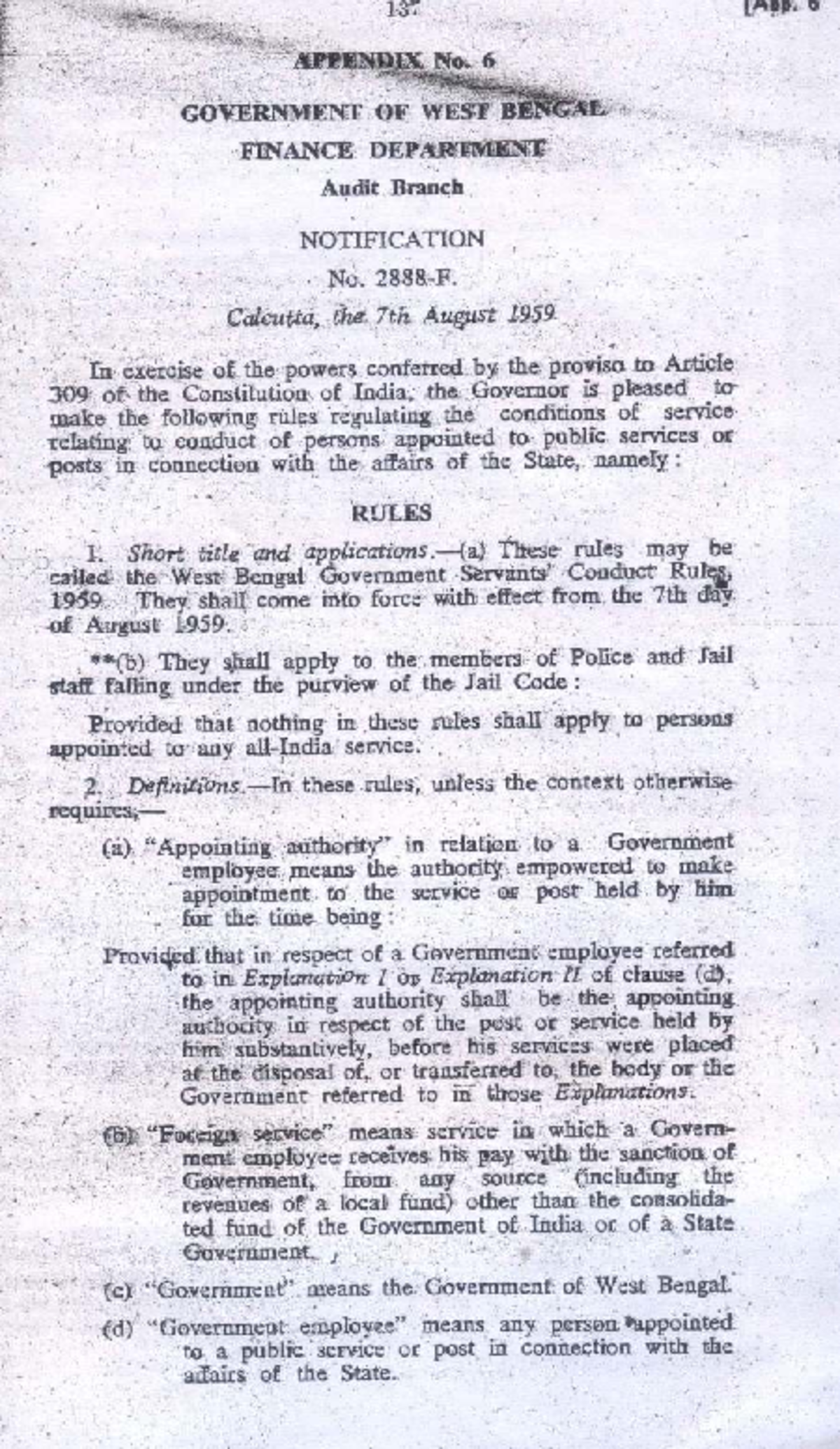 West Bengal Government Conduct Rules, 1959 - Official Guidelines - Studocu
