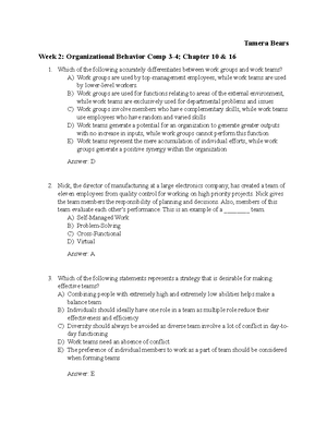Organizational Behavior Comp: Week 1 Insights & Key Concepts - Studocu