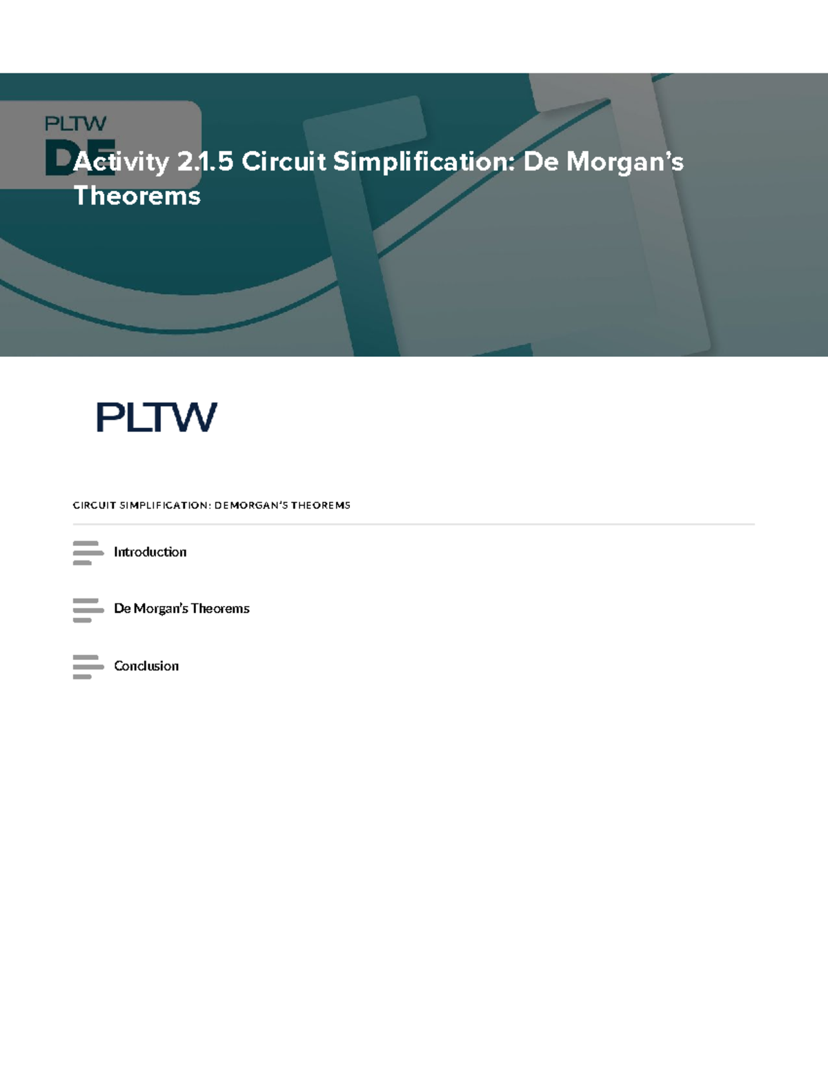 2.1.5 Circuit Simplification: De Morgan's Theorems - Studocu