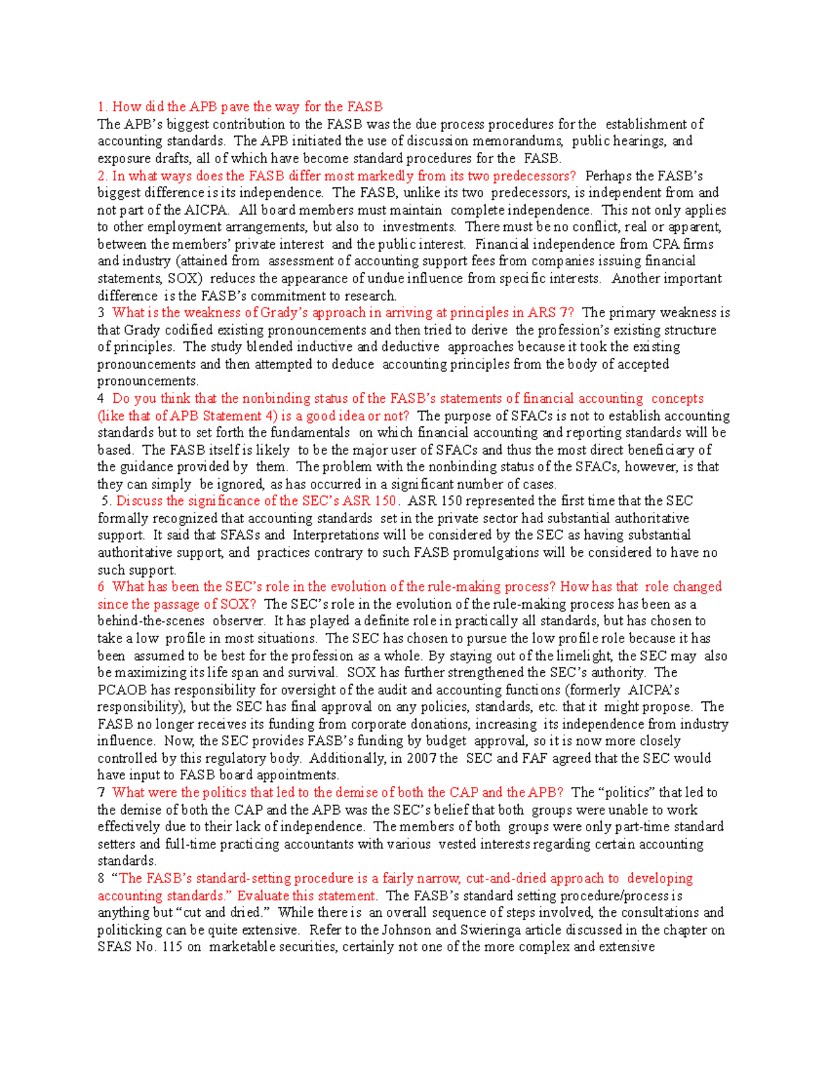 Q1 - How did the APB pave the way for the FASB The APB’s biggest ...