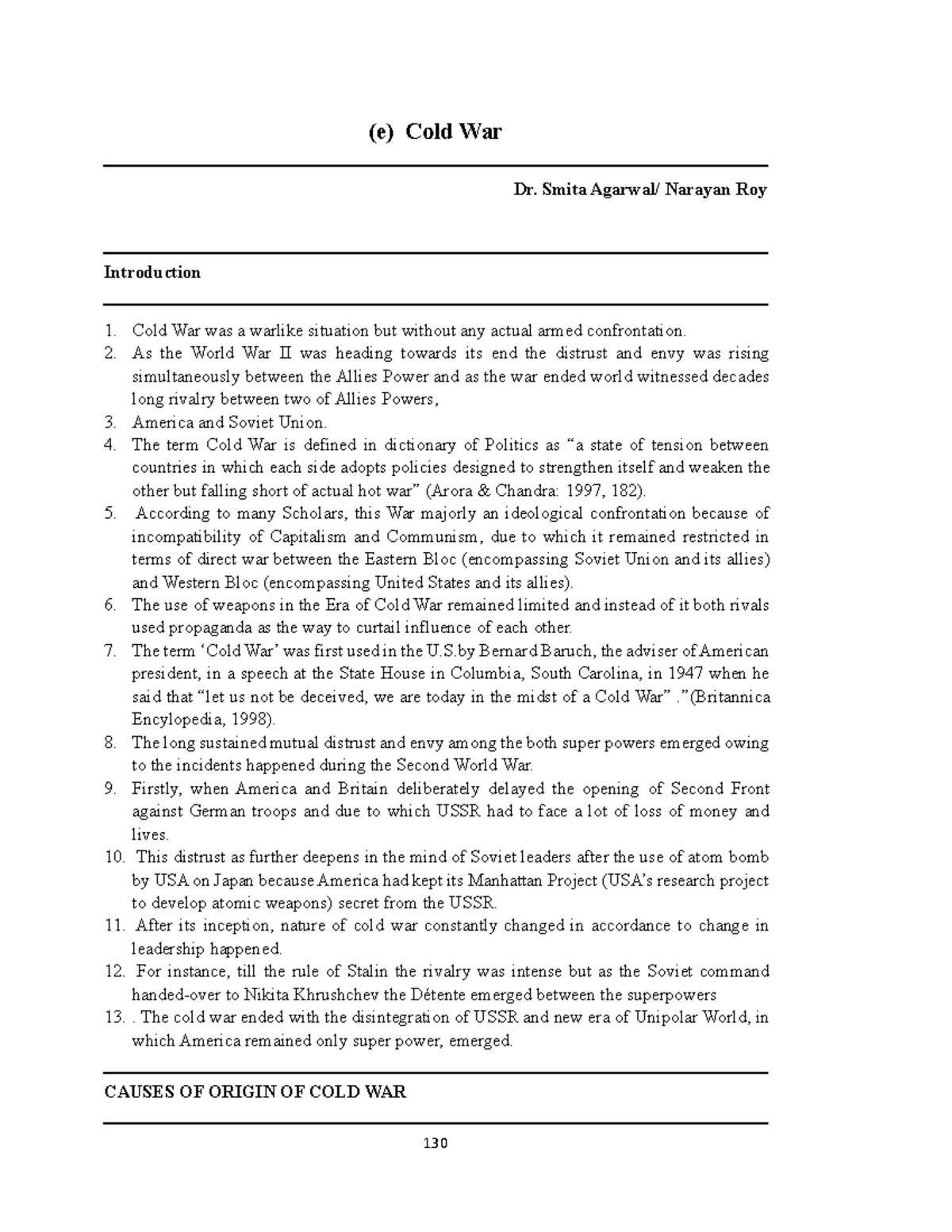 Cold War Analysis: Causes, Phases, and Dynamics (POL 101) - Studocu