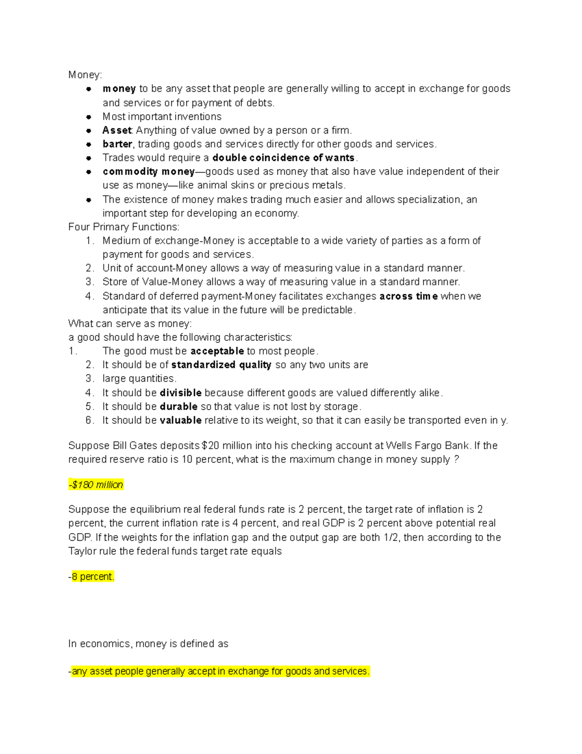 Econ 101: Notes on Money and Monetary Policy for Test 6 - Studocu