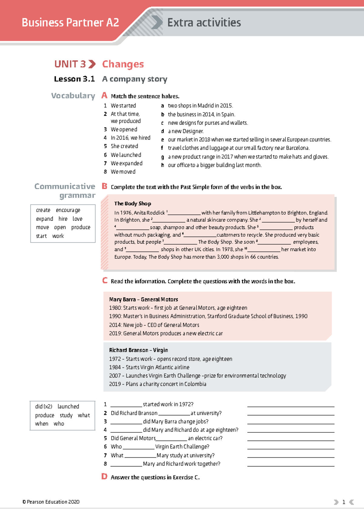 Business Partner A2 UNIT 3 Extra Activities: Changes & Vocabulary - Studocu