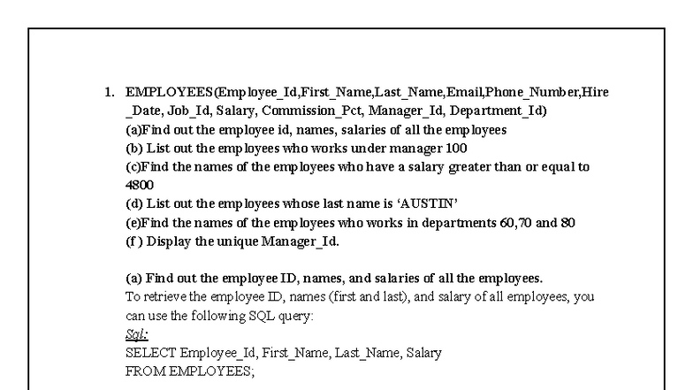 DBMS 101: Employee and Department Queries Overview - Studocu