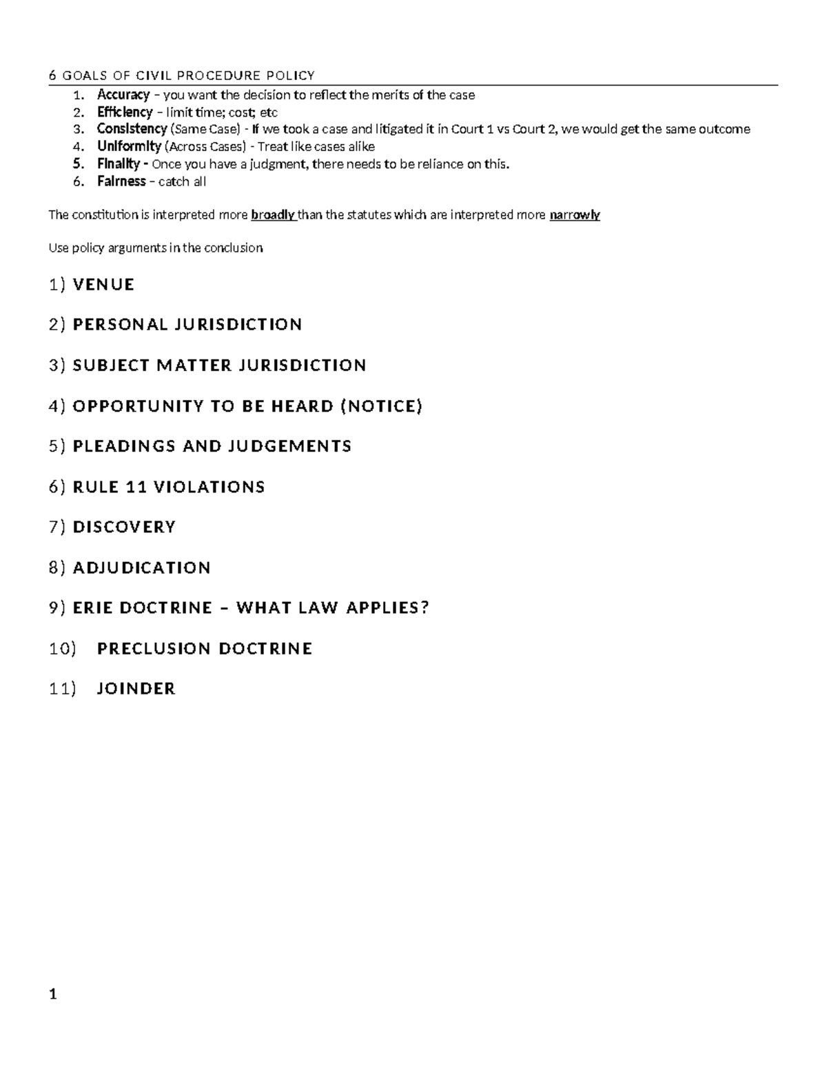 Civ Pro Final Exam Outline: Key Cases & Concepts for Study - Studocu