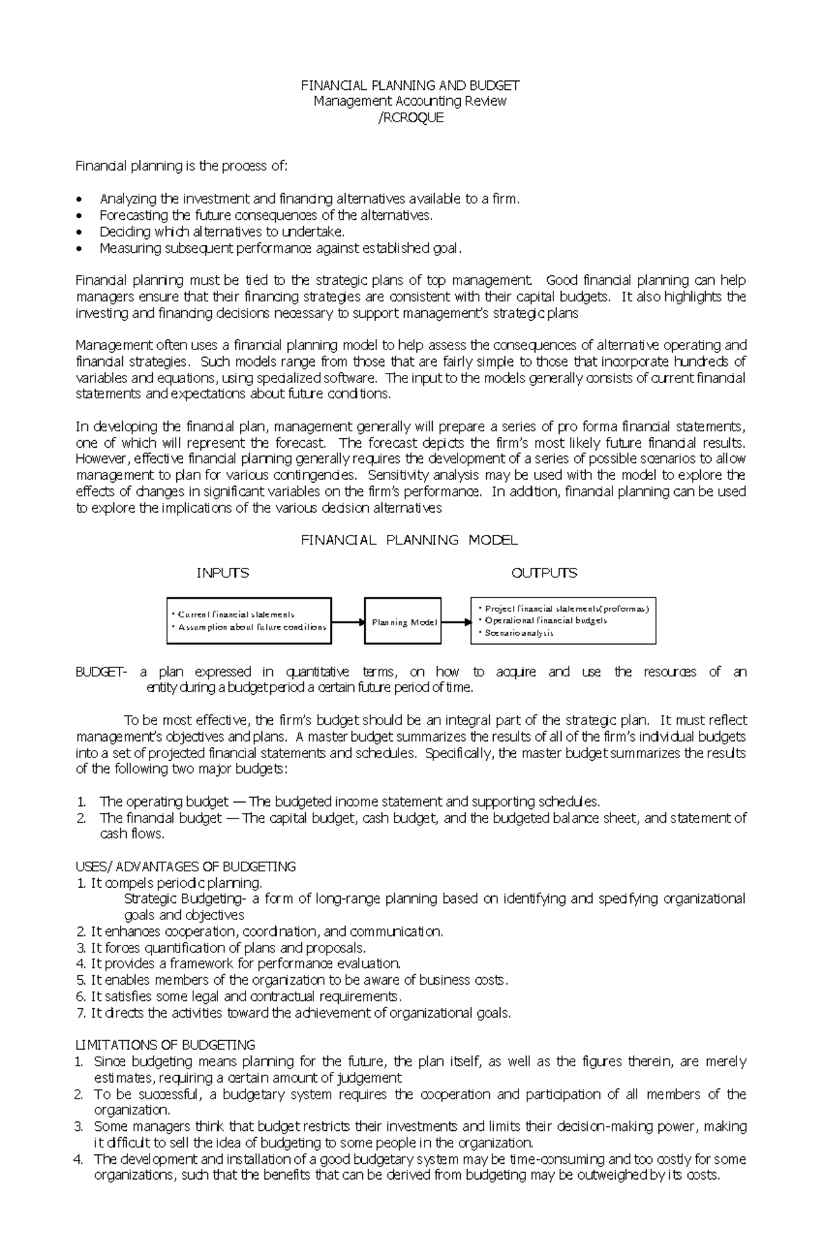 FIN 101: Financial Planning and Budgeting Overview and Insights - Studocu