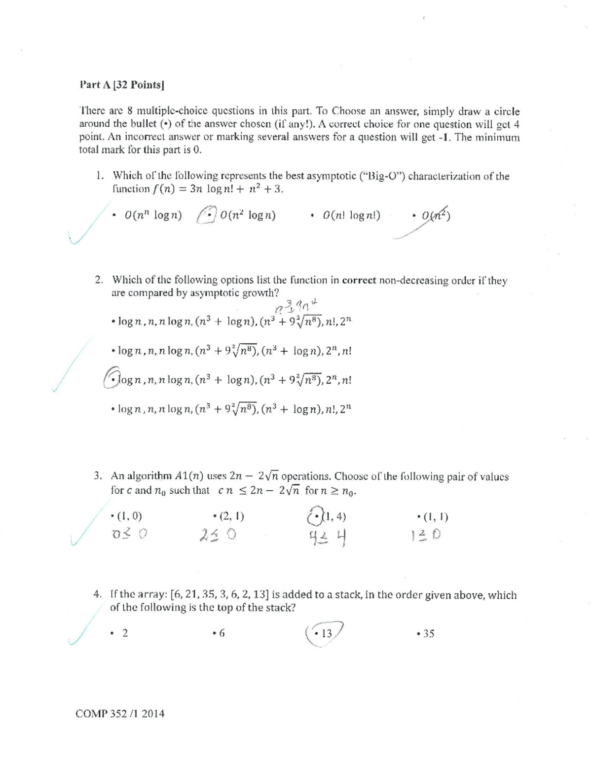 Midterm exam 2014, questions and answers - Part A [32 Points] There are ...