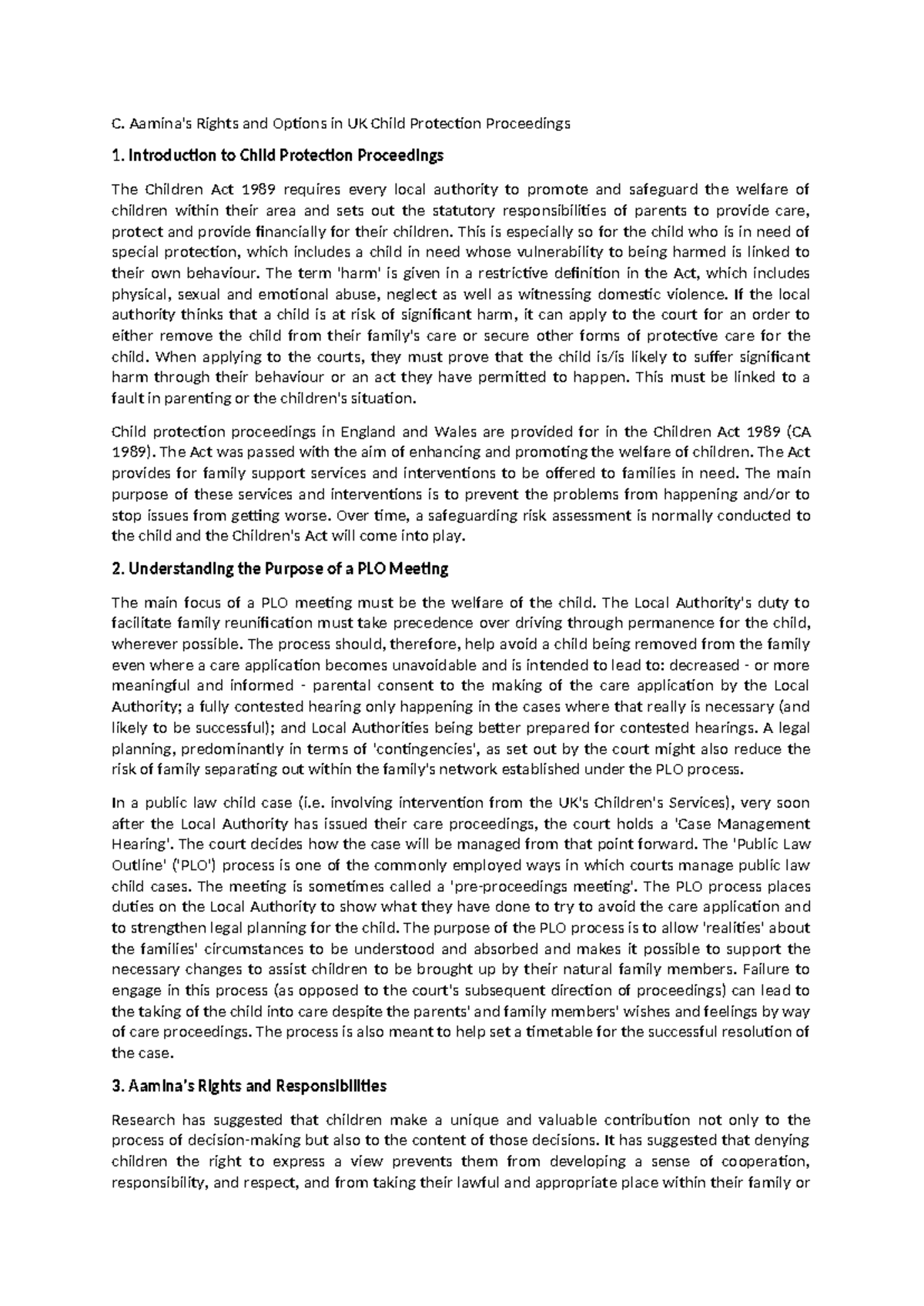 C. Aaamina - Negligence - C. Aamina's Rights and Options in UK Child ...