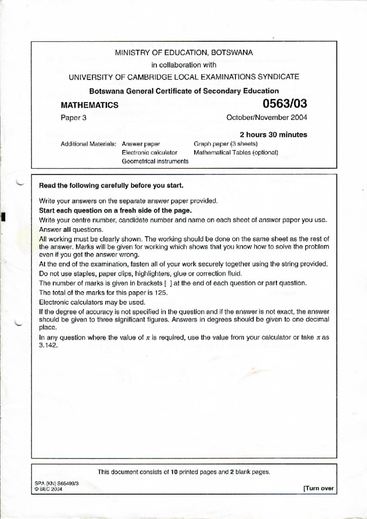 2004 BEC Mathematics Paper 3 Revision Notes - Studocu