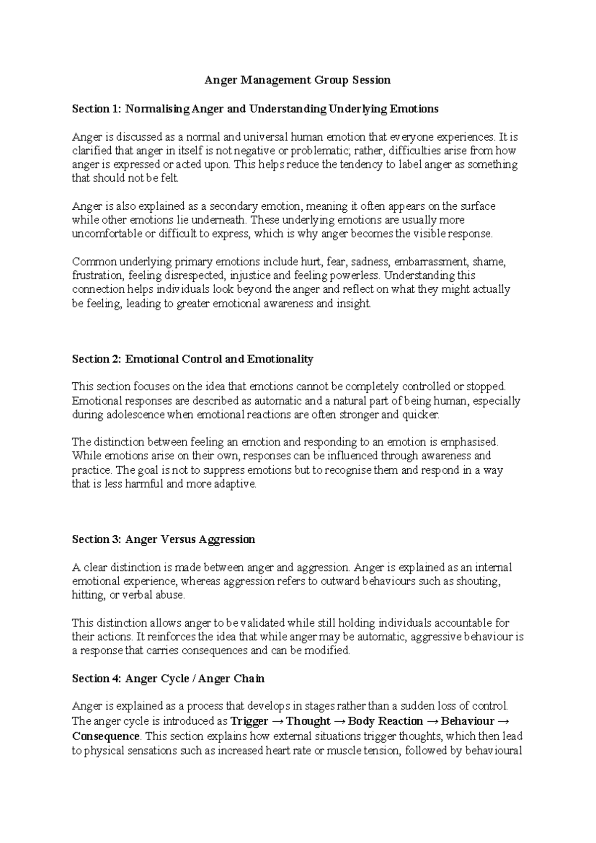 Anger Management Group Session: Understanding Emotions & Control - Studocu