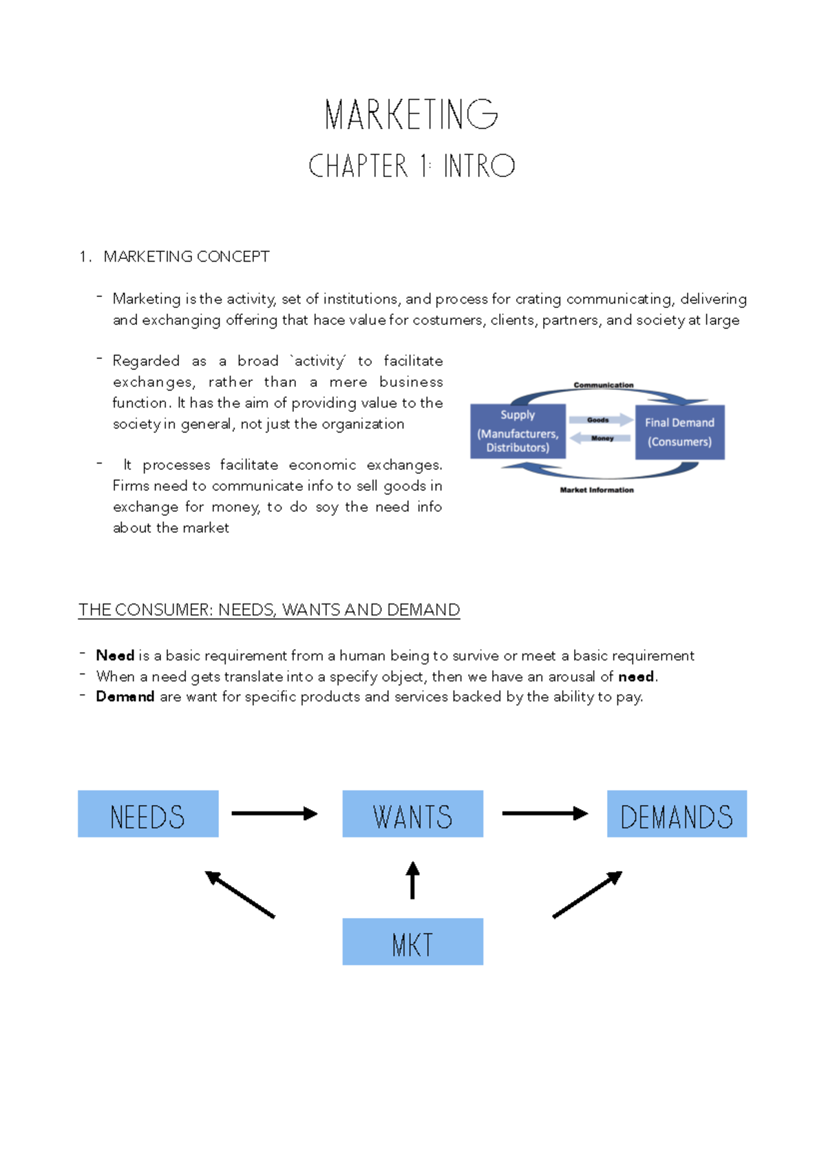 MKT- Chapter 1 - Apuntes 1 - marketing chapter 1: intro 1. MARKETING ...